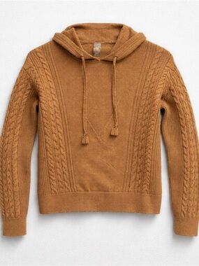 QVC Camel Cable-Knit Hooded Pullover